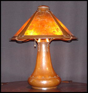 Dirk Van Erp hammered copper and mica table lamp.  Vented cap.  Signed. 